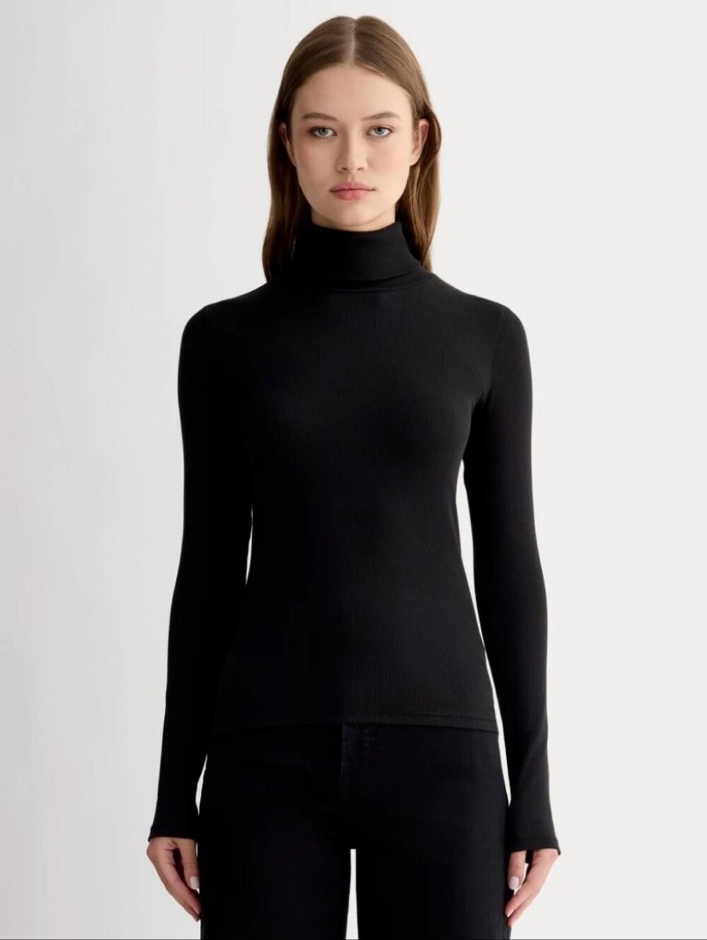 Everlane Luxe Ribbed Black Turtleneck Size Medium - Supima Cotton